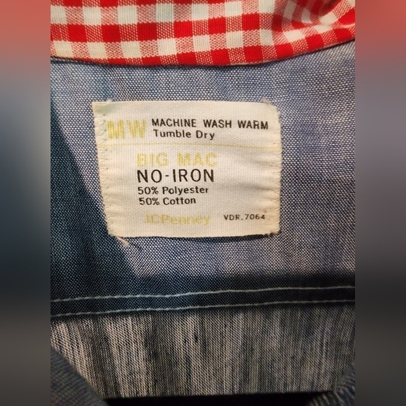 Vtg 70s Chambray Denim button down shirt with Patchwork flowers and butterfly - Picture 11 of 14